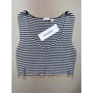 A.L.C. Striped Knit Crop Tank Top Blue Tan Black V-Neck 7SWTP00336 Large